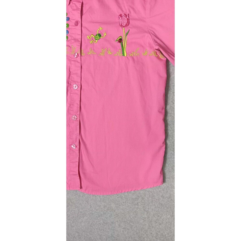 Vintage Breckenridge Embroidered Button Up Blouse Size PS Pink Garden Party Boho - Picture 7 of 14